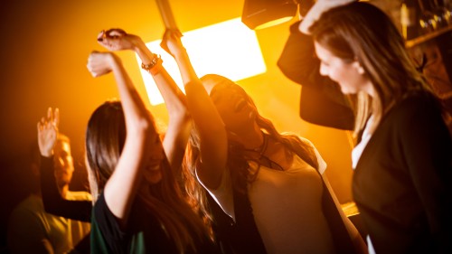 Image of a group of friends dancing in a club, having fun. 