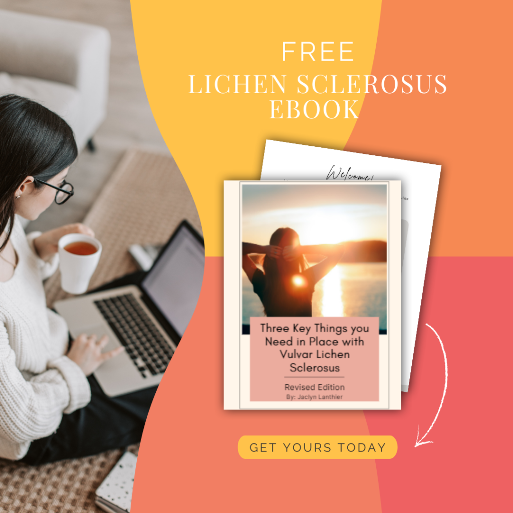 Image of a person with long, black hair, thick black rimmed glasses, holding a cup of tea while reading on a computer. The title text reads: "Free LS eBook: Download your Copy Today".